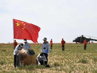 The return capsule of the Chang&#39;e-6 probe lands in China on June 25, 2024, with lunar samples inside.