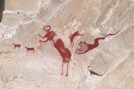 Images of the rock art after the team’s analysis show a collection of animal- and human-like figures and no dragon or pterodactyl