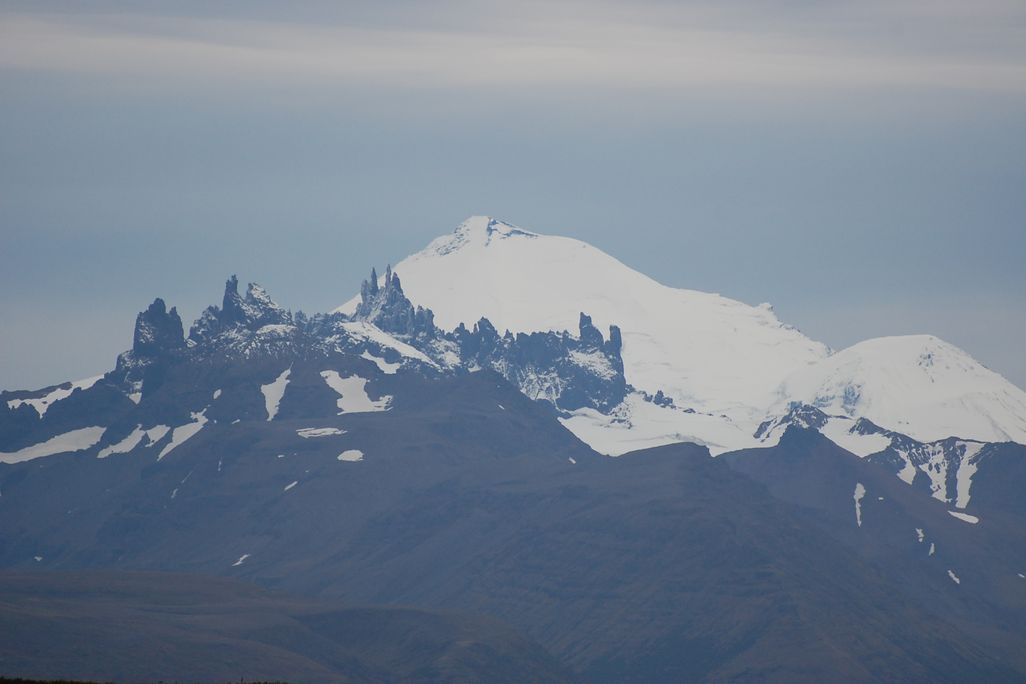A view of the Aghileen Pinnacles & Pavlof Volcano from the Izembek National Wildlife Refuge.
