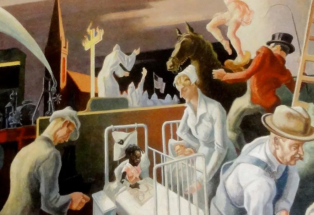 A detail from the controversial panel of Benton’s mural