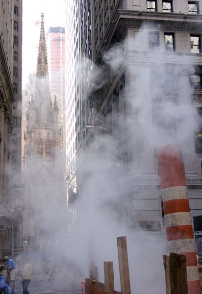 Wall Street Near Broad -- Steeple In A Steam Cloud thumbnail