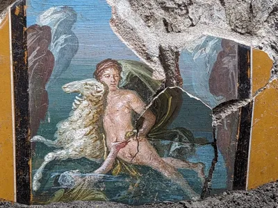 An ancient fresco depicting Helle reaching for her twin brother, Phrixus, after falling from a golden ram