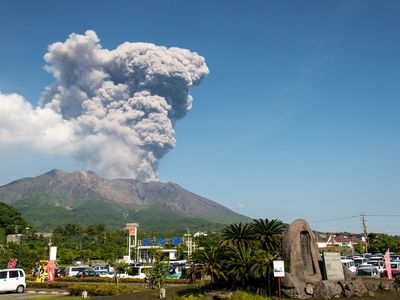 Sakurajima spews ash in this undated photo.