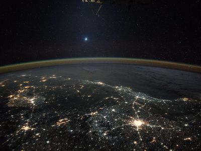 Venus shines brightly in the distance in this picture taken on the International Space Station.