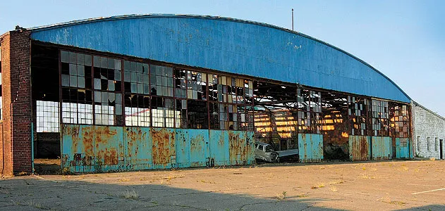 Built in 1928, the steel frame of the Curtiss flying school is still sound.