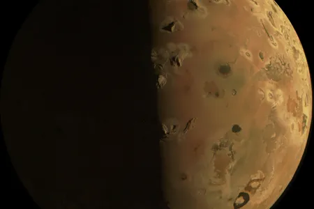 Io, Jupiter&#39;s third-largest moon, photographed by NASA&#39;s Juno spacecraft.