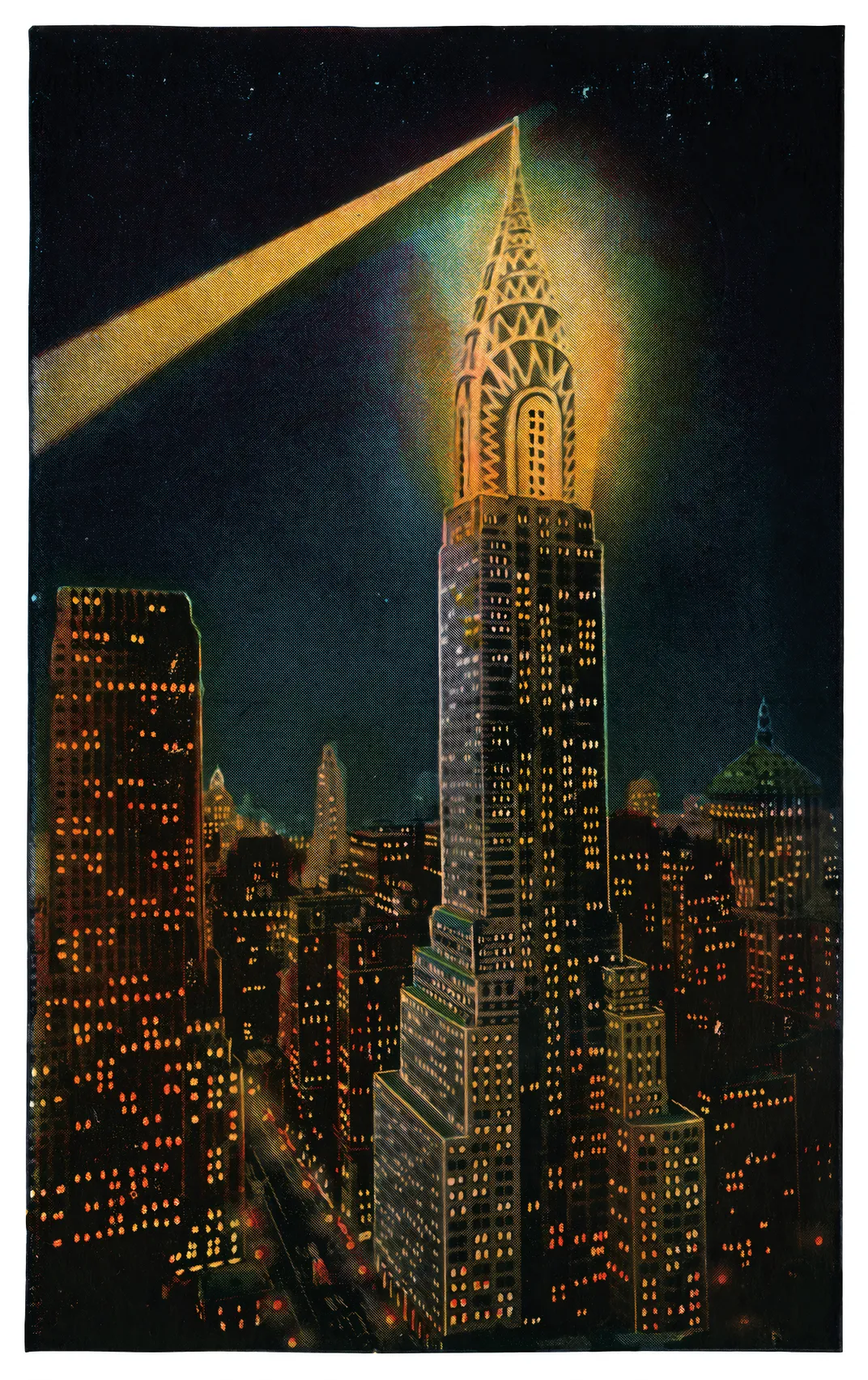 a nigh time illustration of the Chrysler Building