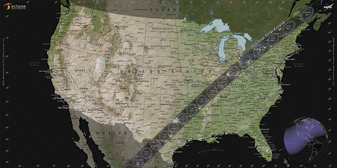 Map of the 2024 total solar eclipse path