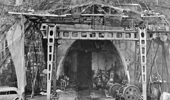 One of the entrances to the underground tunnels of the Mittelwerk, as photographed by the U.S. Army after the liberation in April 1945.