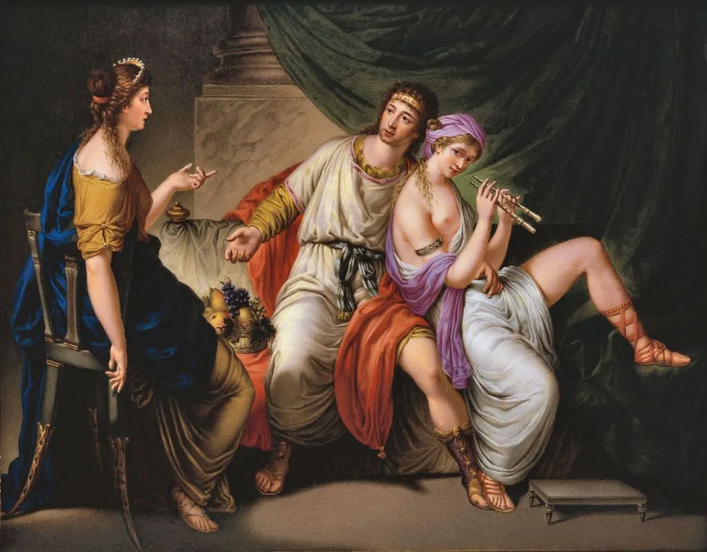 Claudius Her​​​​​​​r painting of Demetrius, Lamia and her friend Demo