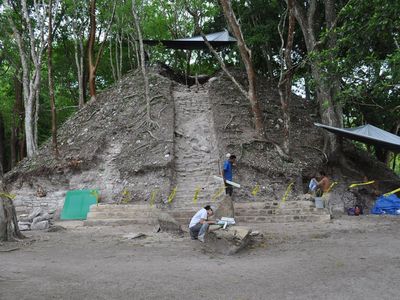 Temple where the remains of a body and two important hieroglyphic slabs were discovered in Xunantunich