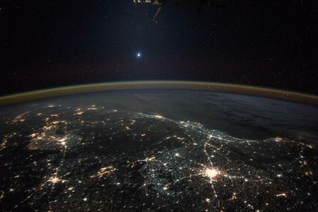 Venus shines brightly in the distance in this picture taken on the International Space Station.