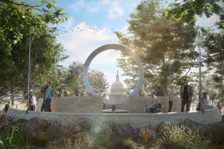 An artist's rendering of the Capitol dome as seen through Harvey Pratt's proposed "Warriors' Circle of Honor"