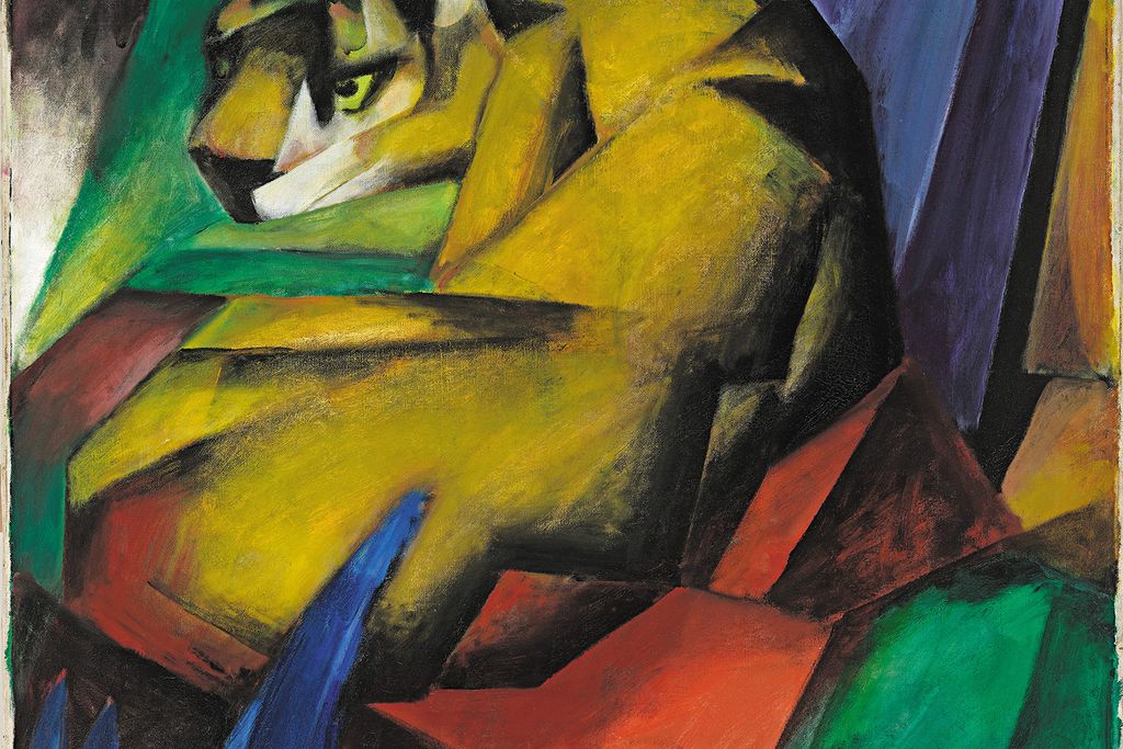 a colorful abstract painting of a tiger