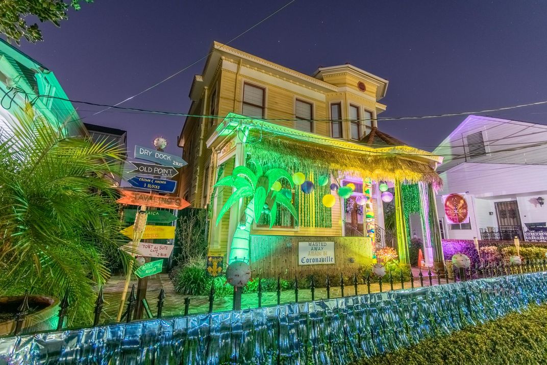 A New Orleans "house float" decorated for Mardi Gras