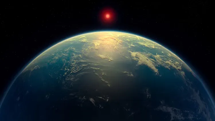 an illustration of an exoplanet with its star in the distant background