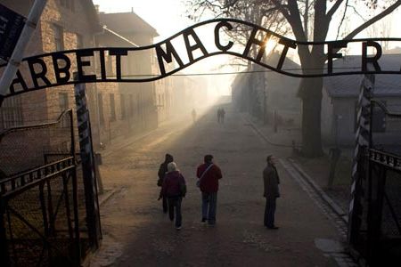 A focal point for visitors today, the gateway sign says "Work Will Set You Free," a monstrous lie told to the men, women and children imprisoned there.