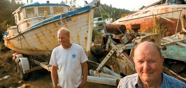 Scrapped fishing boats in Fort Bragg