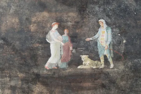 Researchers uncovered this fresco of Helen of Troy and Paris in a newly excavated Pompeii dining room.