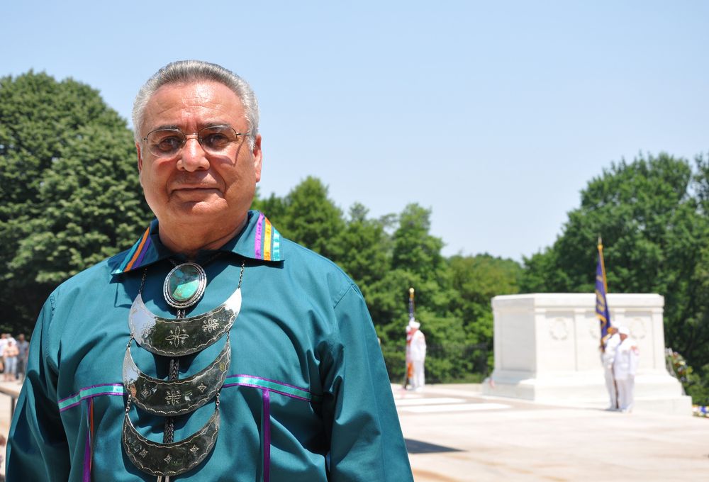 Captain Jefferson Keel (U.S. Army retired), Lieutenant Governor of the Chickasaw Nation, visiting the Tomb of the Unknown Soldier at Arlington National Cemetery. (Courtesy of Jefferson Keel)