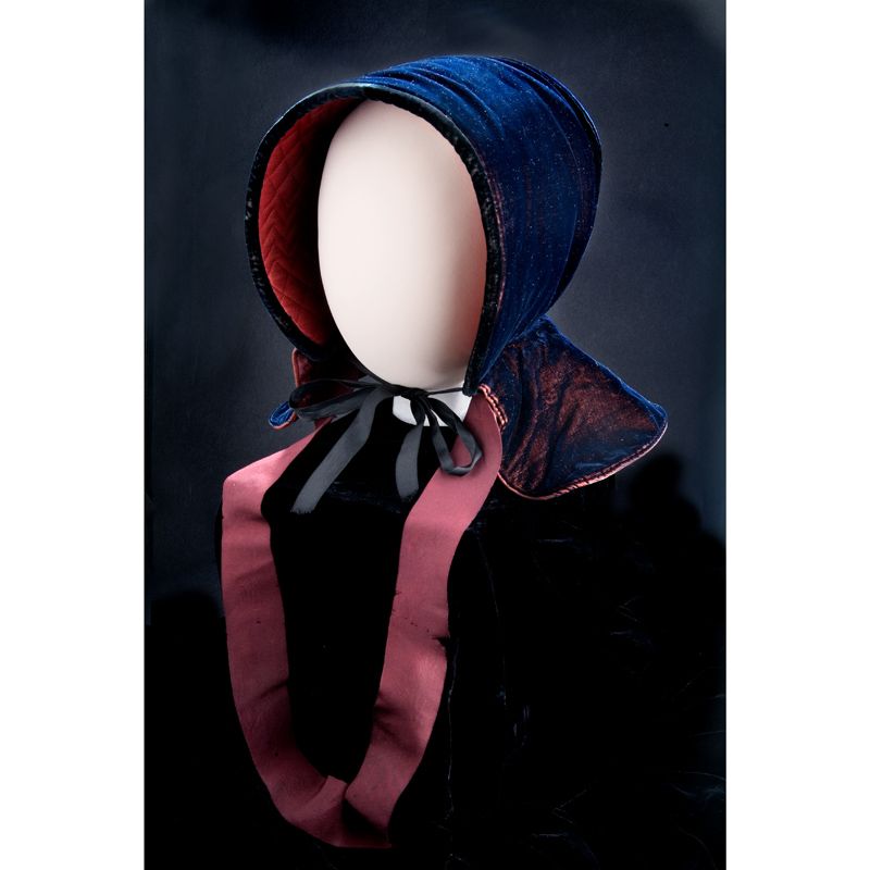 Blue lined bonnet with pink ribbon strap