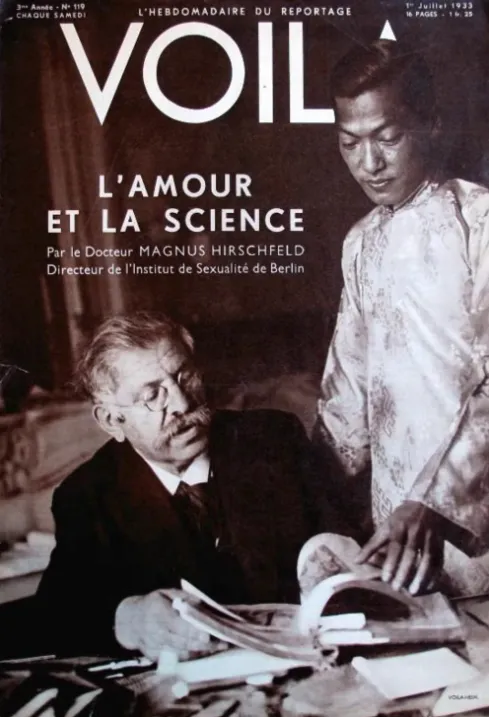 Magnus Hirschfeld and Li Shiu Tong on the cover of a 1933 issue of a French magazine