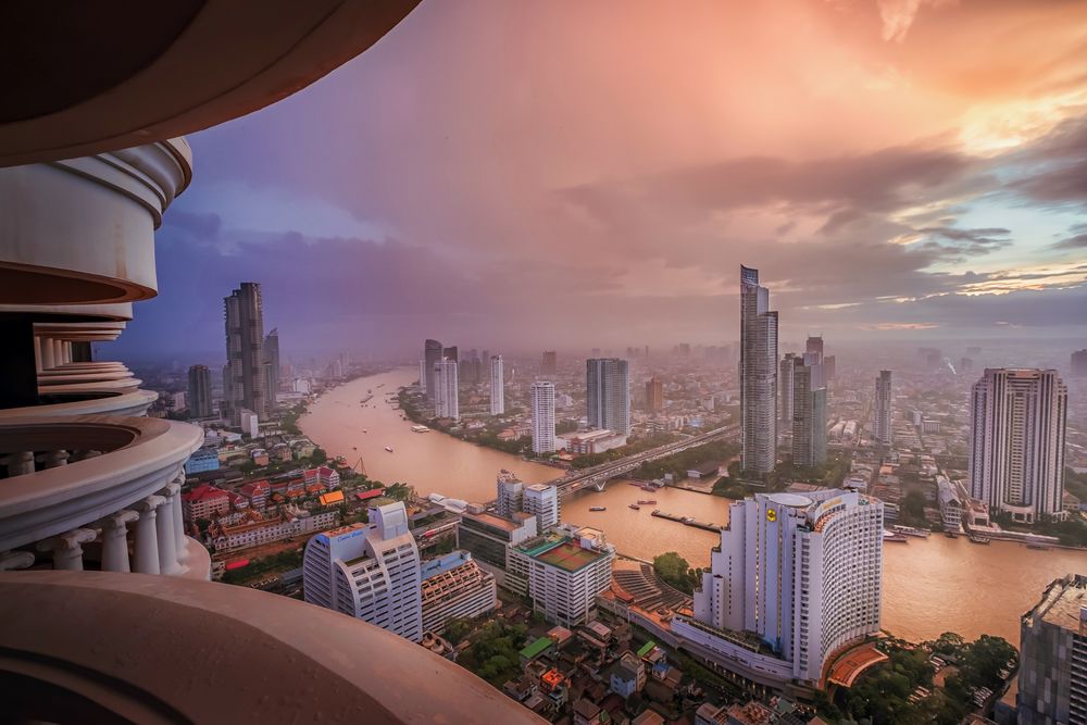The evening skyline view of Bangkok city,Thailand.