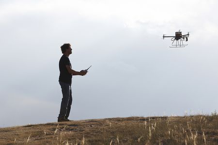 The author flies his homebuilt UAV, the Kestrel-6.