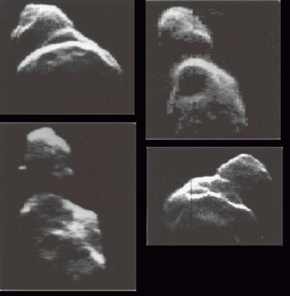 Radar images of Toutatis captured during its 1992 flyby.