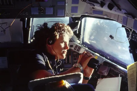 Astronaut Kathy Sullivan during her first space shuttle mission in 1984, when she became the first American woman to walk in space.