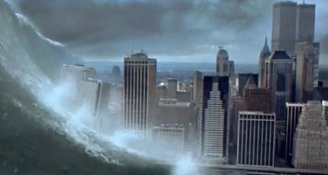 A powerful wave destroys New York City in the disaster film Deep Impact (1998)