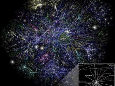 Visualization of a portion of the routes on the Internet