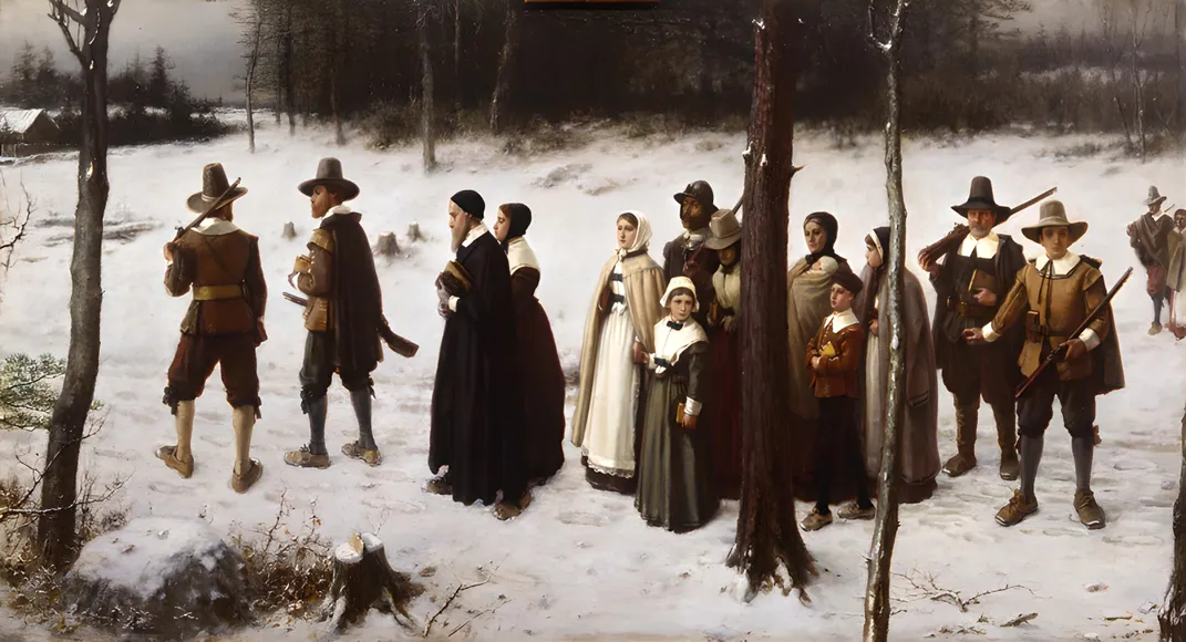 An 1867 painting of English settlers living in Plymouth Colony