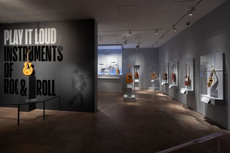 Installation view of "Play It Loud: Instruments of Rock and Roll"