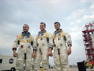 From left to right, the astronauts of Apollo 1: Virgil I. Grissom, Edward H. White II, and Roger B. Chaffee.