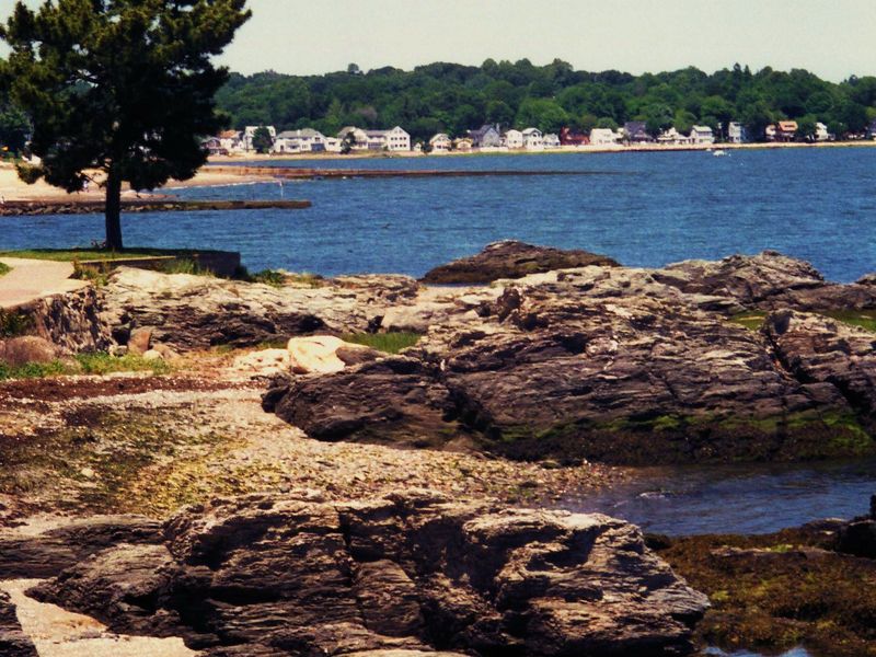 On a beautiful summer day in Milford, Connecticut, a rocky Anchor Beach