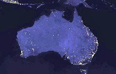 Australia at night, as seen by a military weather satellite. That's Perth in the lower left corner.