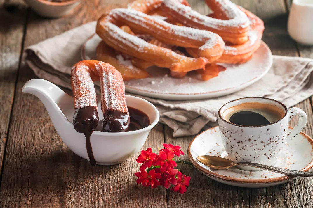 Churros with chocolate, a traditional Spanish dessert