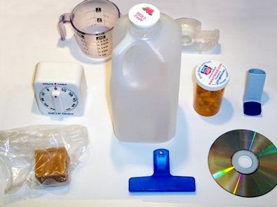 Household items made of various types of plastic