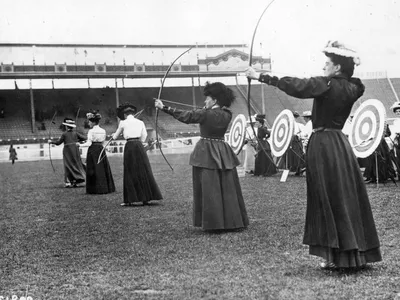 Women archers compete at the 1908 London Olympics