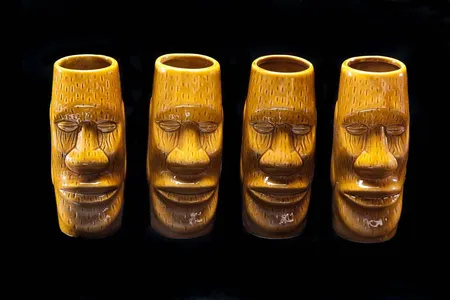 Typical of tiki bar serving ware were these ceramic mugs, now held in the collections of the Smithsonian's National Museum of American History.