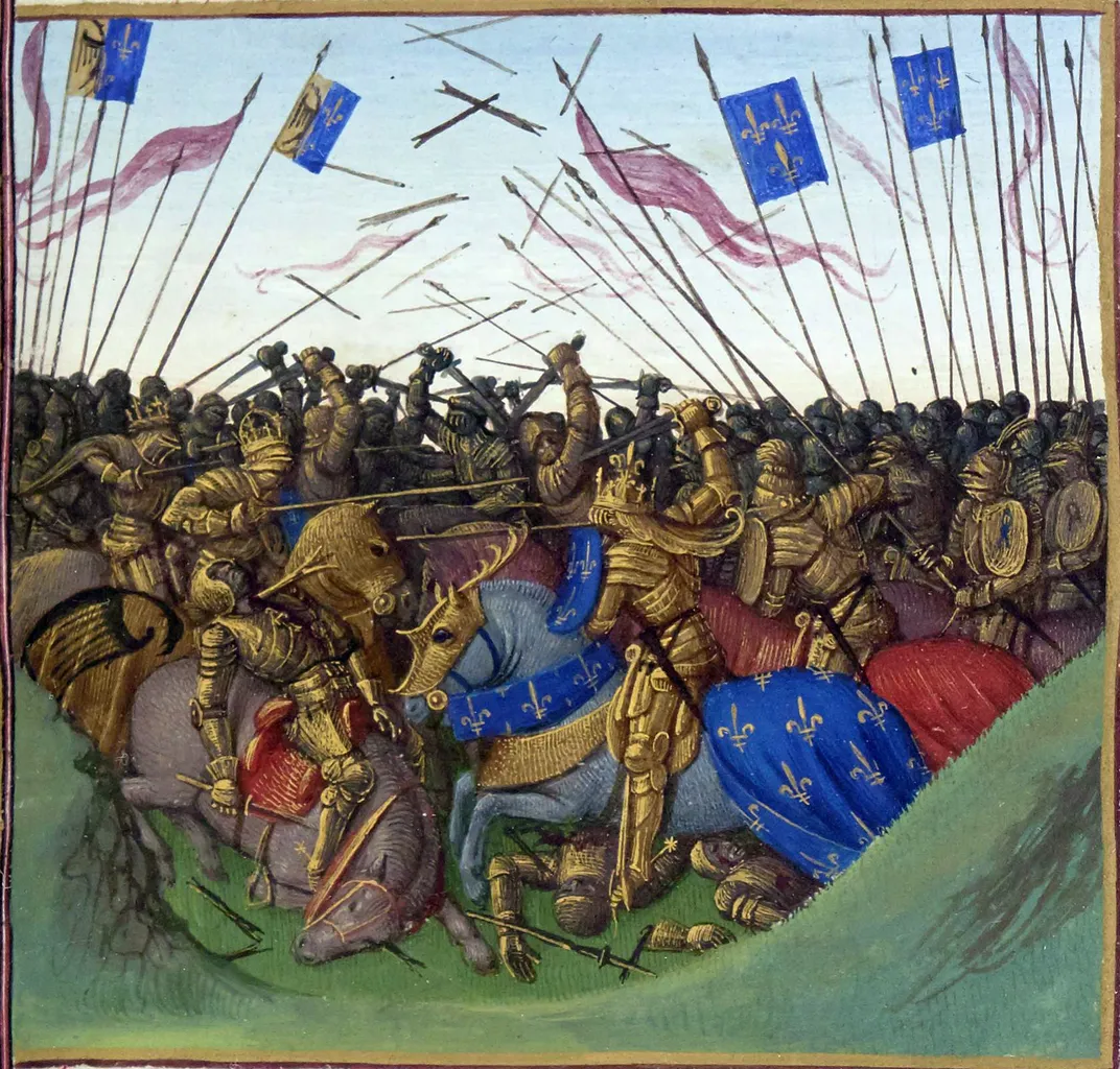 An illustration of the Battle of Fontenoy, a decisive 841 clash between three of Charlemagne's grandsons