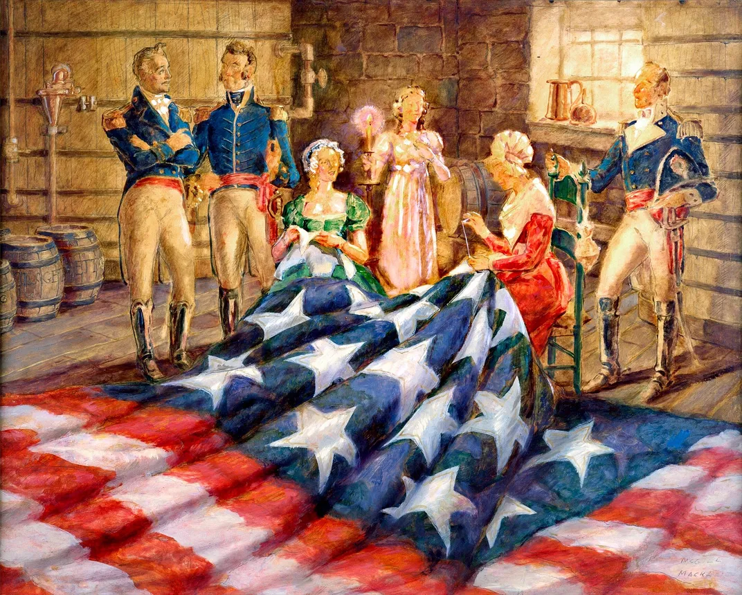 A 1962 depiction of Mary Young Pickersgill creating the Star-Spangled Banner
