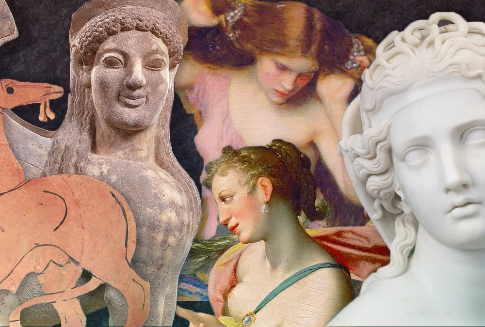 Illustration of five female monsters from Greek mythology (longform main)