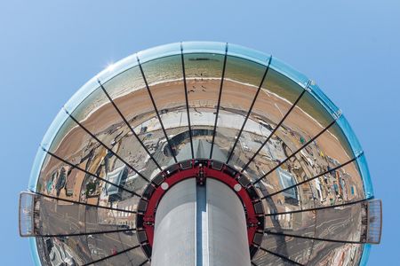 The viewing pod slides up and down the tower, which has been acknowledged as world's most slender by Guinness World Records.