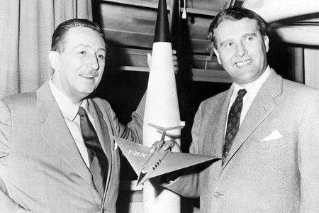 Walt Disney (left) and Wernher von Braun were among those popularizing space exploration in the 1950s.