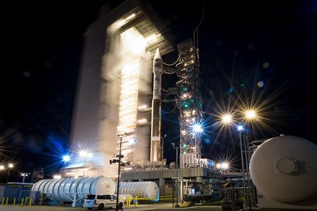 Landsat 8 sits in a United Launch Alliance Atlas-V rocket last night, ready for its 1:00 pm EST launch.