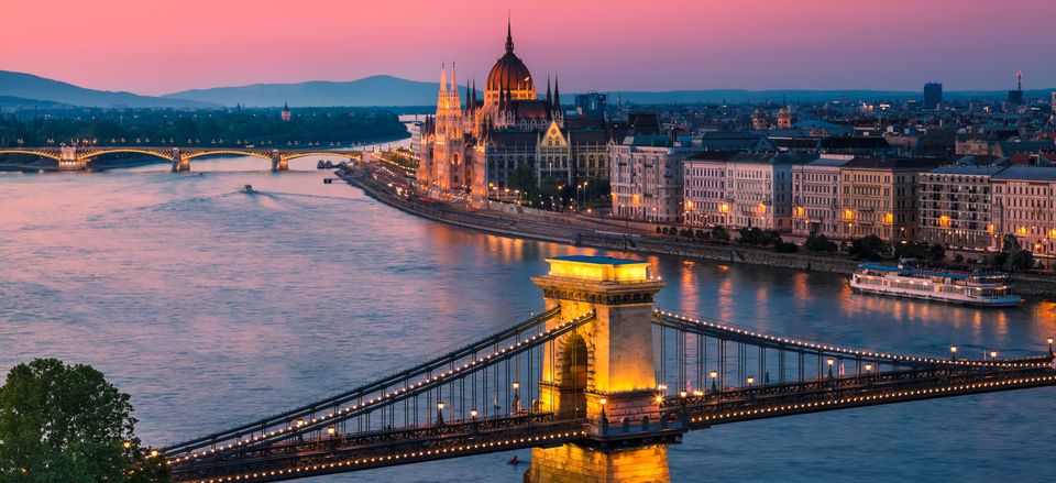  The Parliament Building and Chain Bridge in Budapest, Hungary 