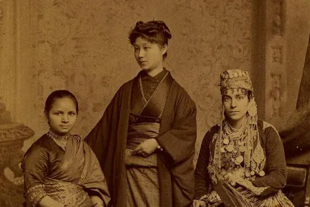 Anandibai Joshee (left), Kei Okami and Tabat M. Islambooly, students from the Woman's Medical College of Pennsylvania.