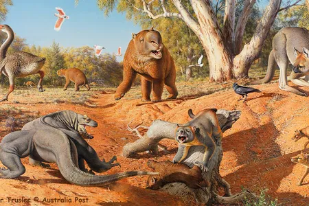 An illustration of Australia's past megafauna.